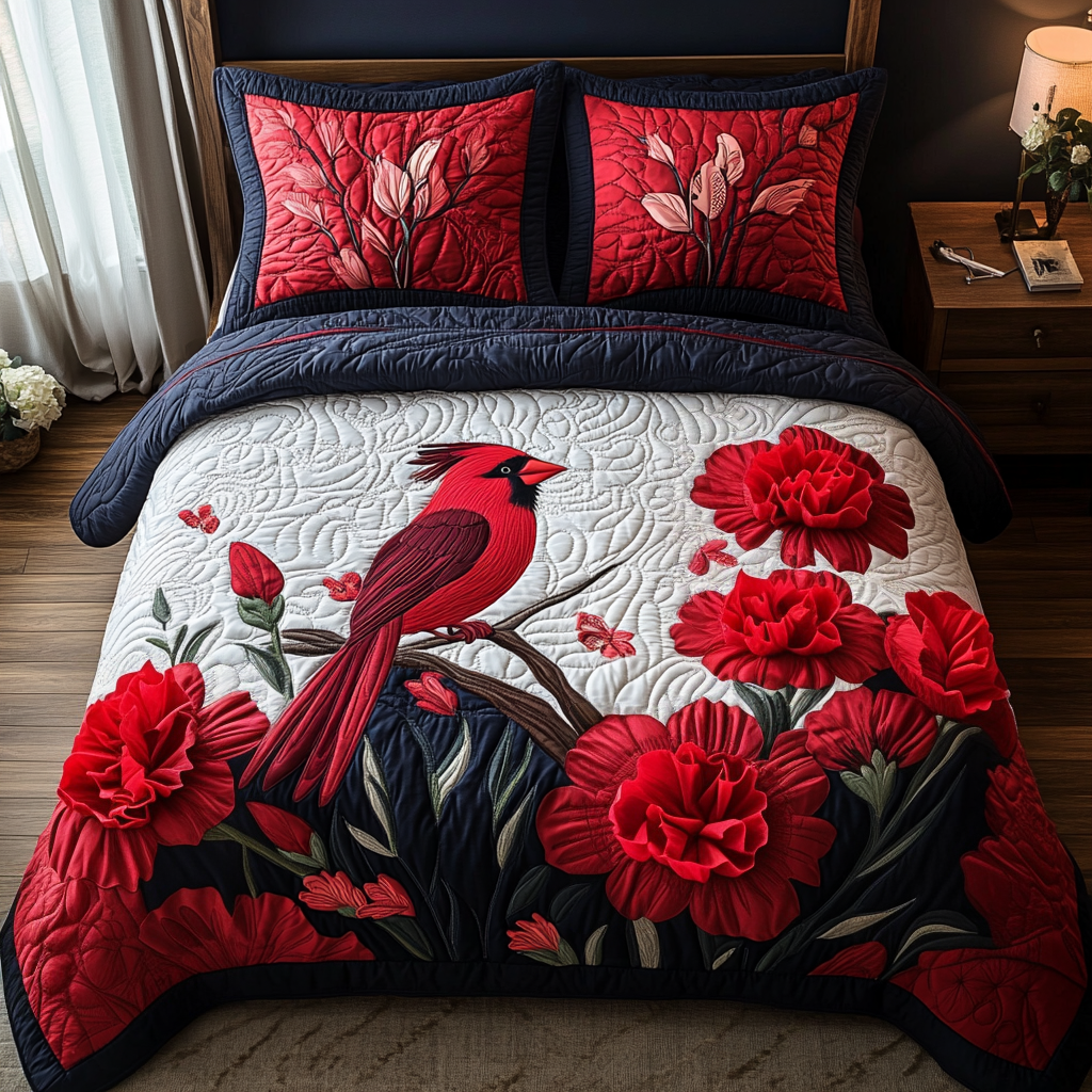 Crimson Spirit Quilted Bedding Set Best Bedspread Set Unique Cardinal Bird Gifts
