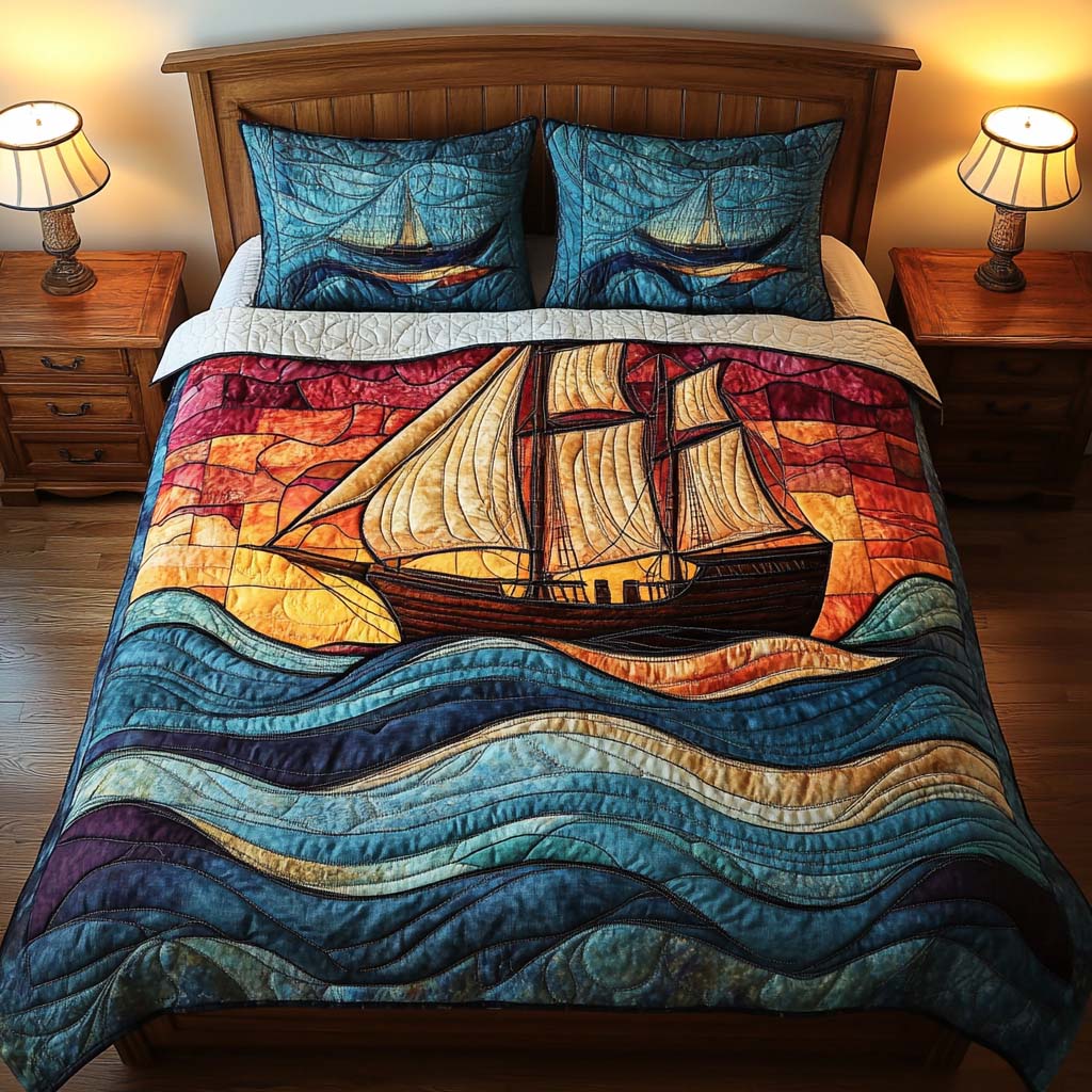 Crimson Voyage Quilted Bedding Set Bed Room Decoration Sea Turtle Christmas Gifts