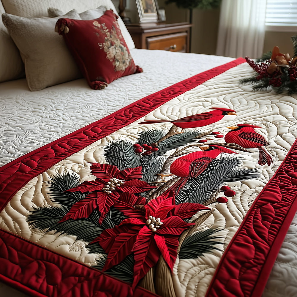 Crimson Wings Quilted Bed Runner Christmas Bed Runner Cardinal Christmas Gift Ideas