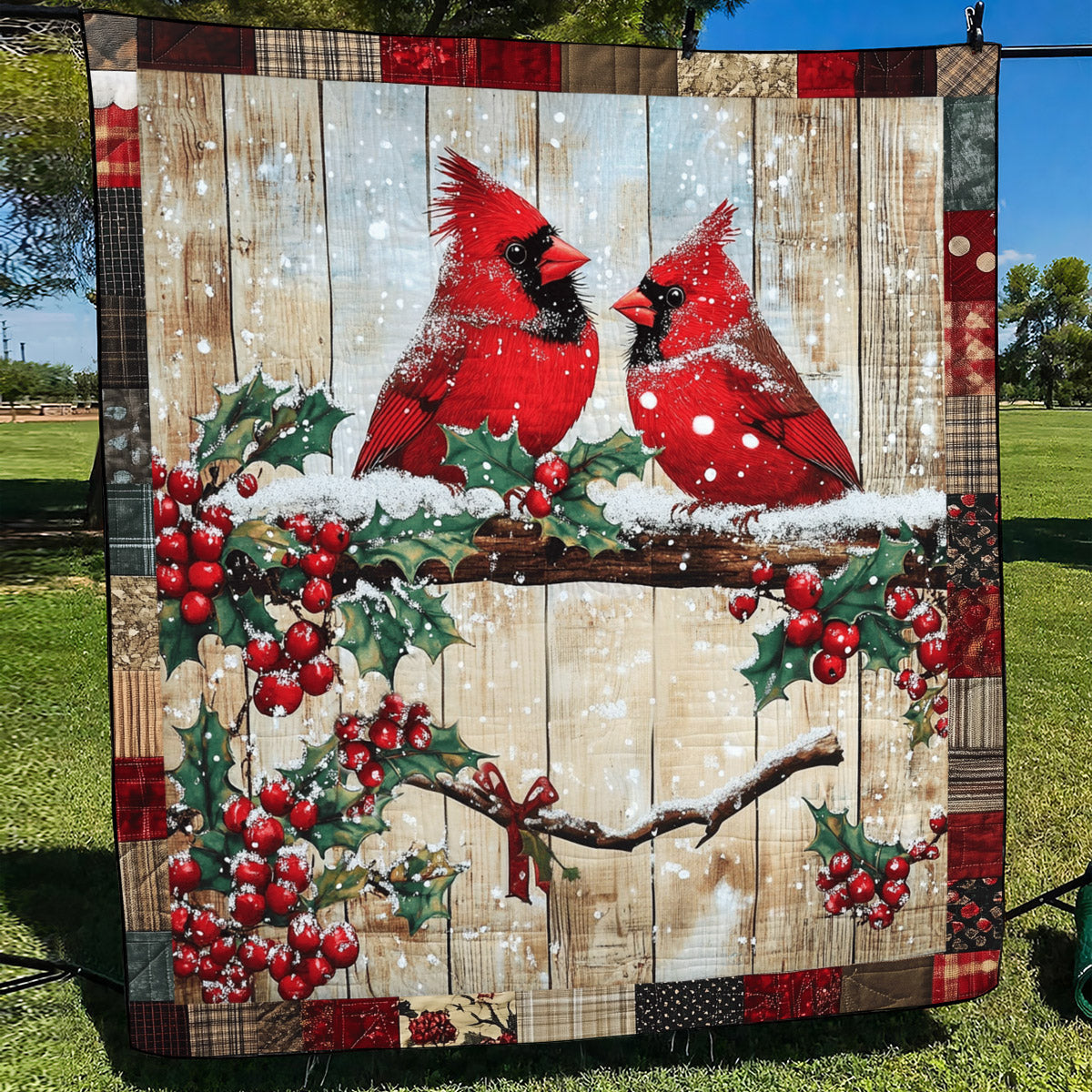 Crimson Wings Quilted Blanket Unique Cardinal Bird Gifts