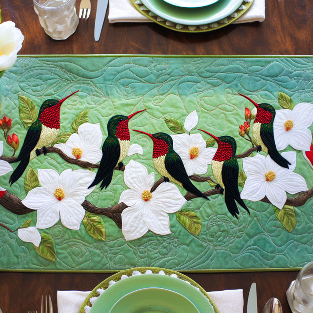 Crimson Wings Quilted Table Runner Dining Room Table Decor The Hummingbird Gift