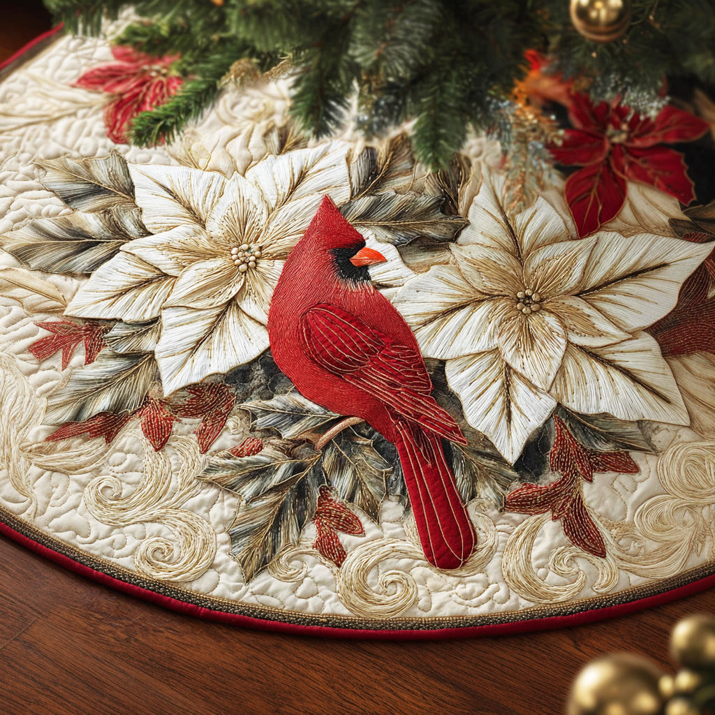 Crimson Winter Spirit Christmas Quilted Tree Skirt Cardinal Themed Christmas Gifts For Bird Lovers