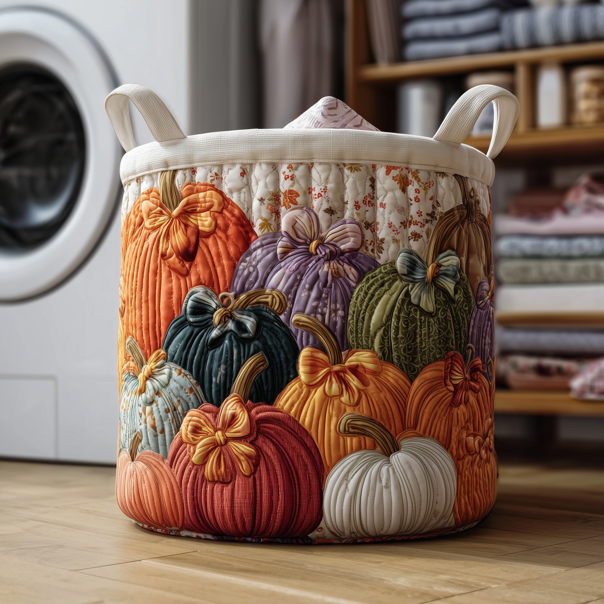Crisp Autumn Patch Quilted Laundry Basket Best Foldable Fabric Clothes Hamper Gift