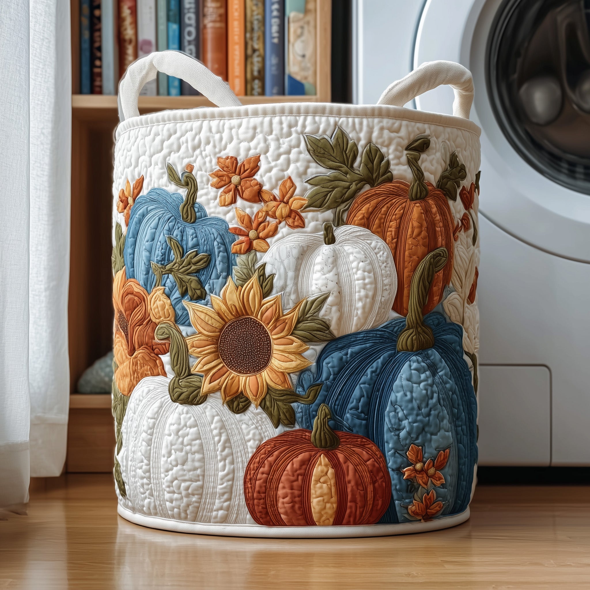 Crisp Autumn Patch Quilted Laundry Basket Foldable Fabric Clothes Hamper Gift For Her