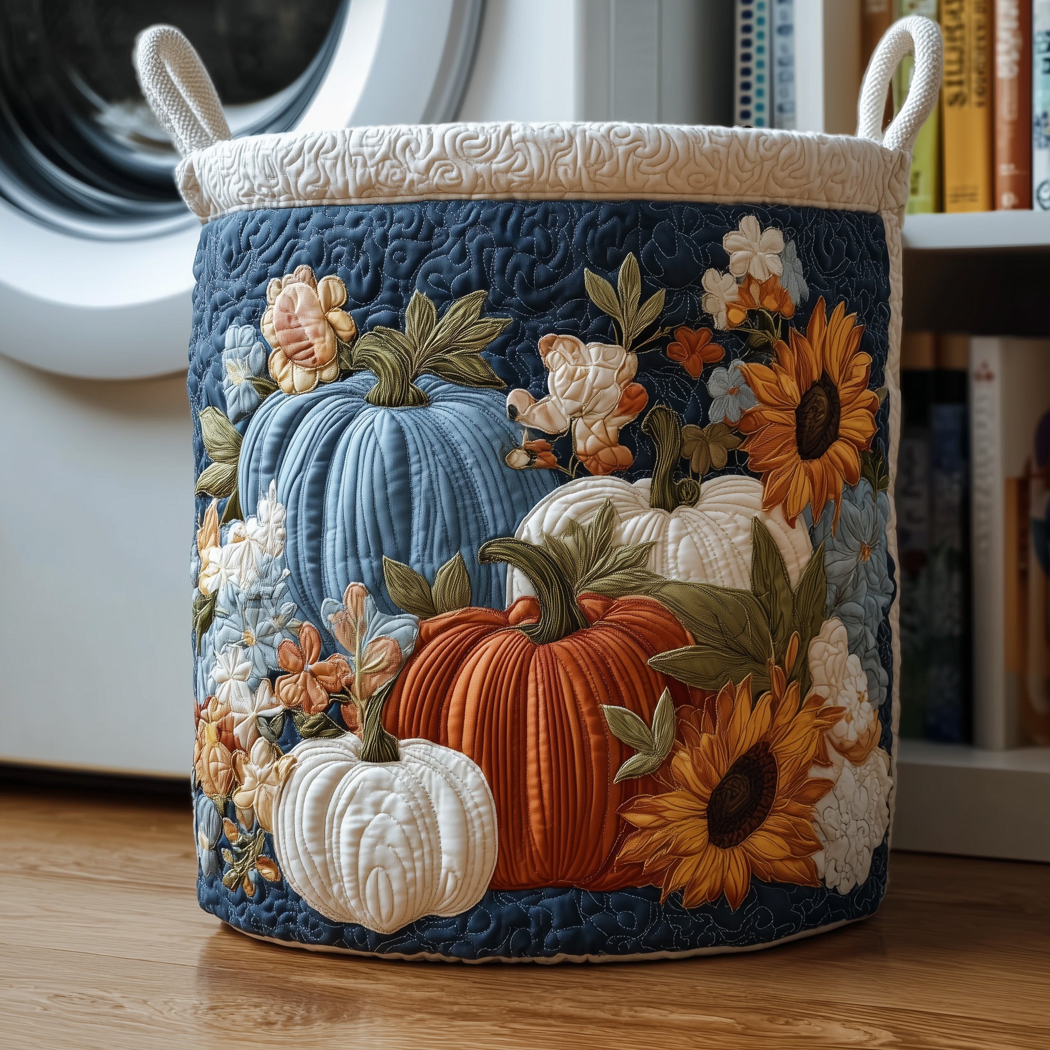 Crisp Autumn Patch Quilted Laundry Basket Foldable Fabric Clothes Hamper Gift For Mom