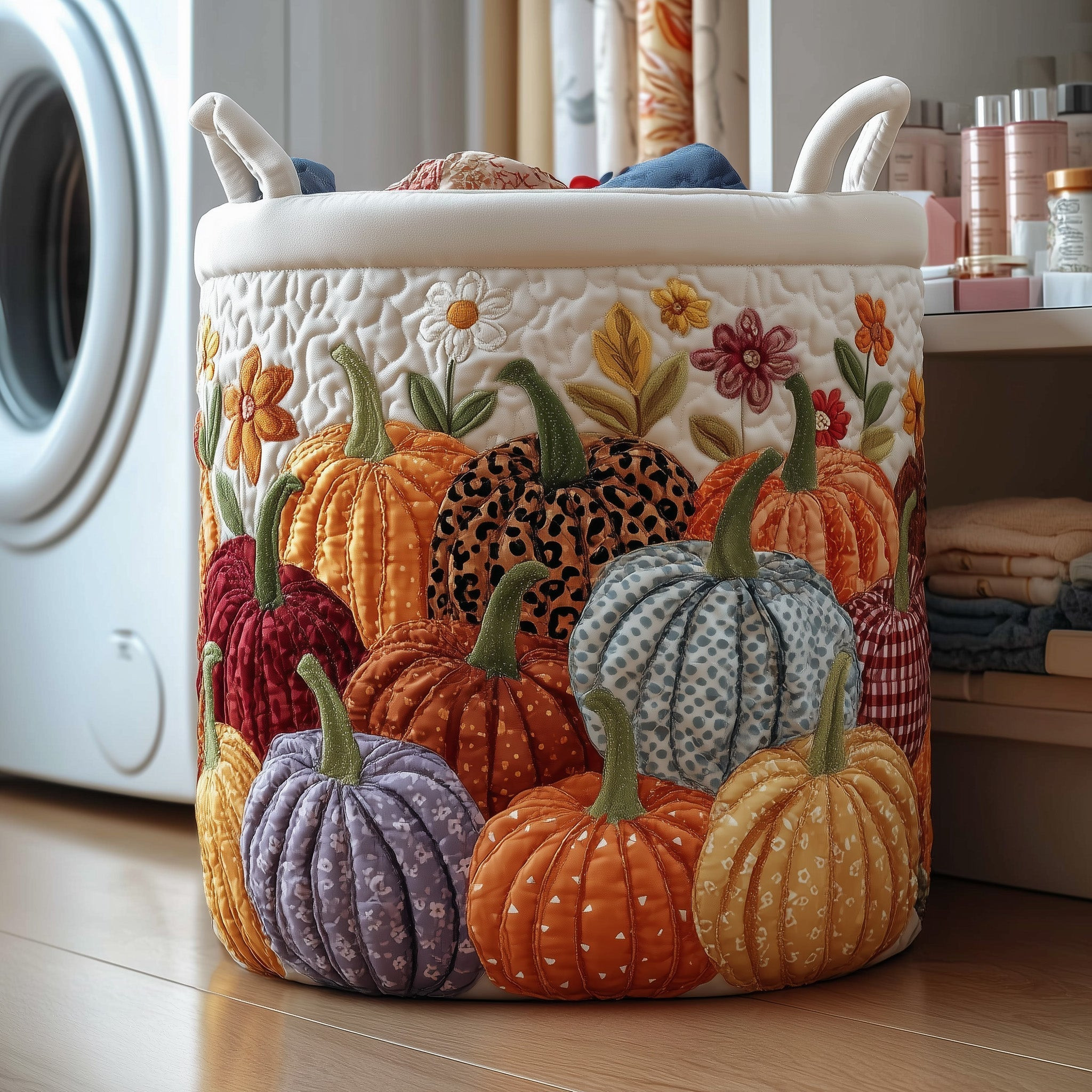 Crisp Autumn Patch Quilted Laundry Basket Laundry Room Decor Gifts For Pumpkin Lovers