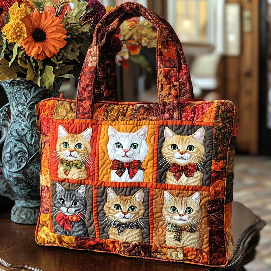 Crisp Cat Days Quilted Tote Bag Gift For Cat Lover