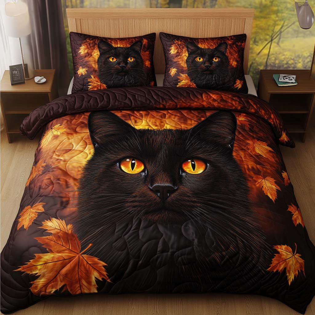 Crisp Cat Nights Quilted Bedding Set Autumn Sheet Set Best Cat Presents