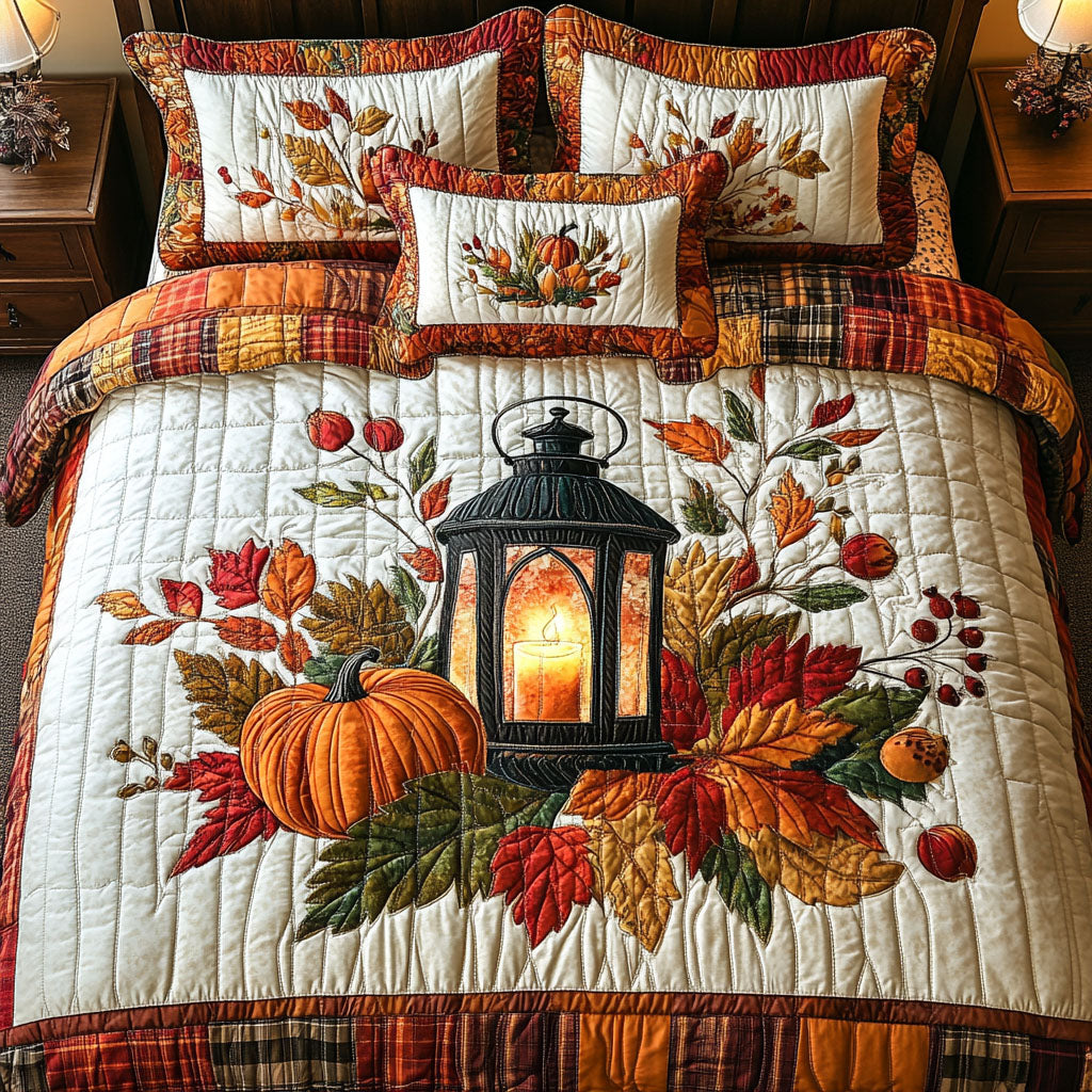 Crisp Leaves and Candles Quilted Bedding Set Best Comforter Sets Fall Autumn Gifts For Him