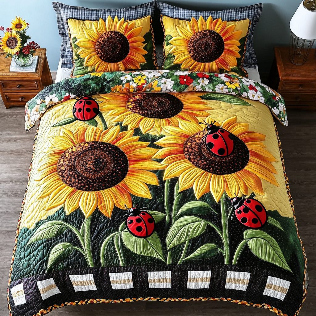 Crisp Red Elegance Quilted Bedding Set Holiday Duvet Cover Set Ladybug Gifts For Adults