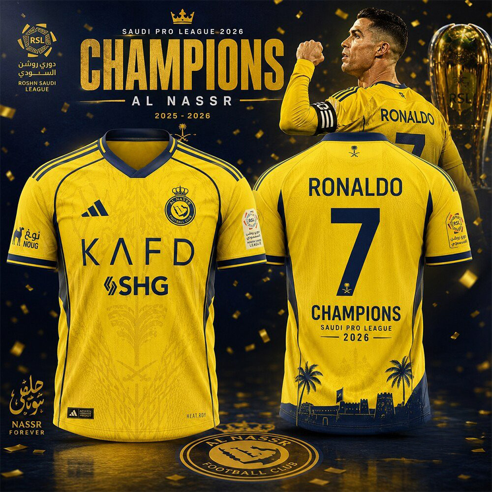 Cristiano Ronaldo Al Nassr Saudi Pro League Champions 2026 V-Neck T-Shirt Al Nassr Clothing