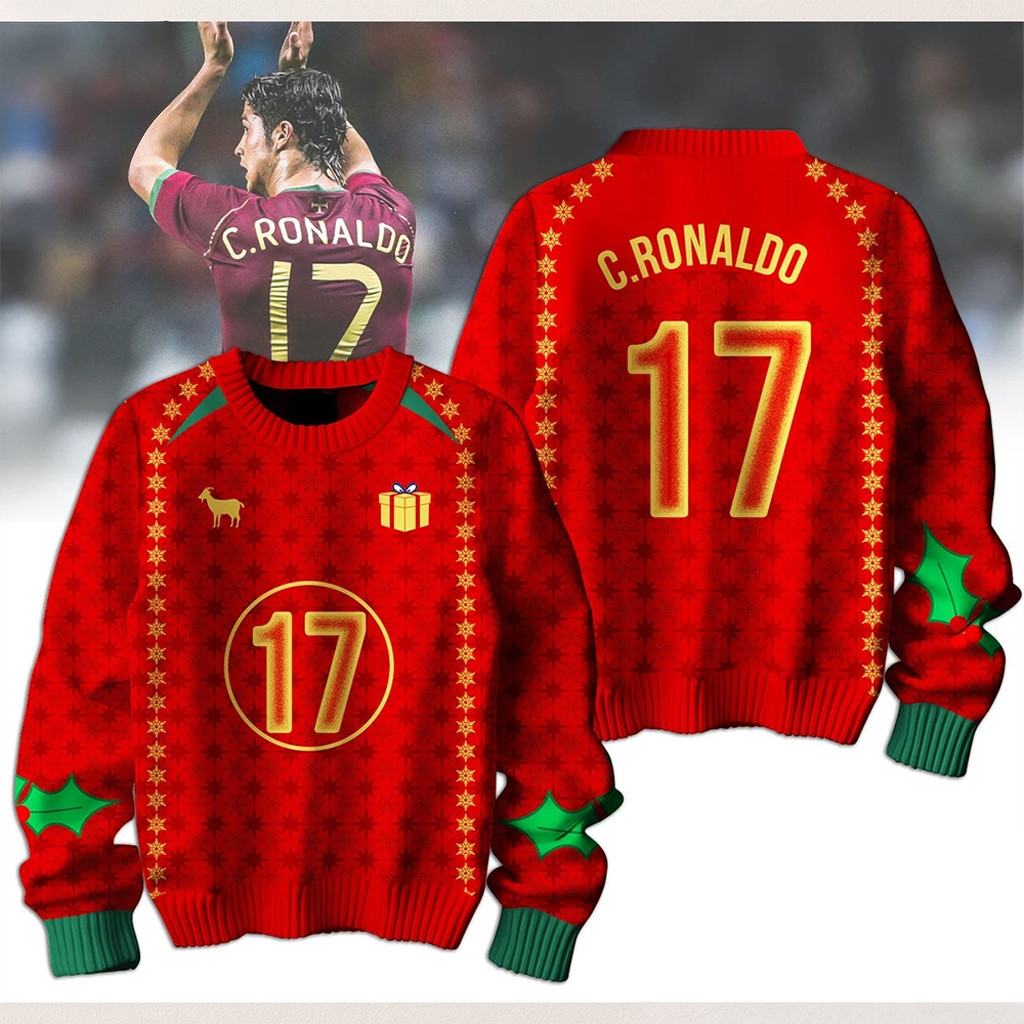 Cristiano Ronaldo Portugal 17 Ugly Christmas Sweater Soccer Fan Apparel Xmas Gifts Ideas