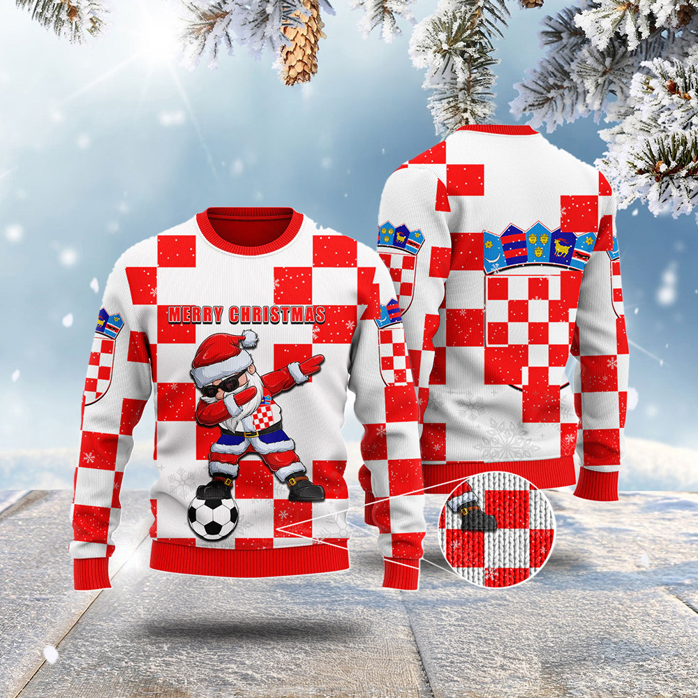 Croatia Christmas Santa Claus Dabbing Knitted Sweater Football Jersey Best Football Gifts