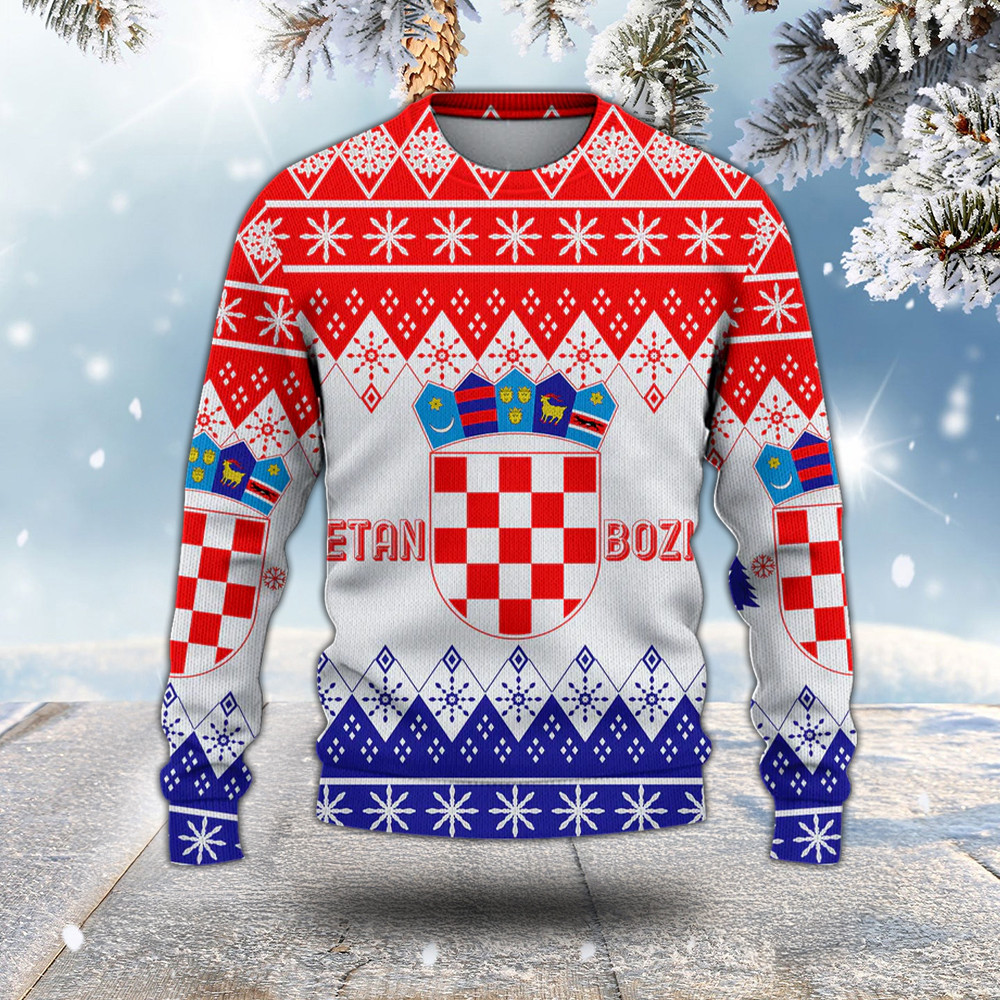 Croatia Christmas Sretan Bozic Ugly Pattern Sweatshirt Best Gifts For Football Fans