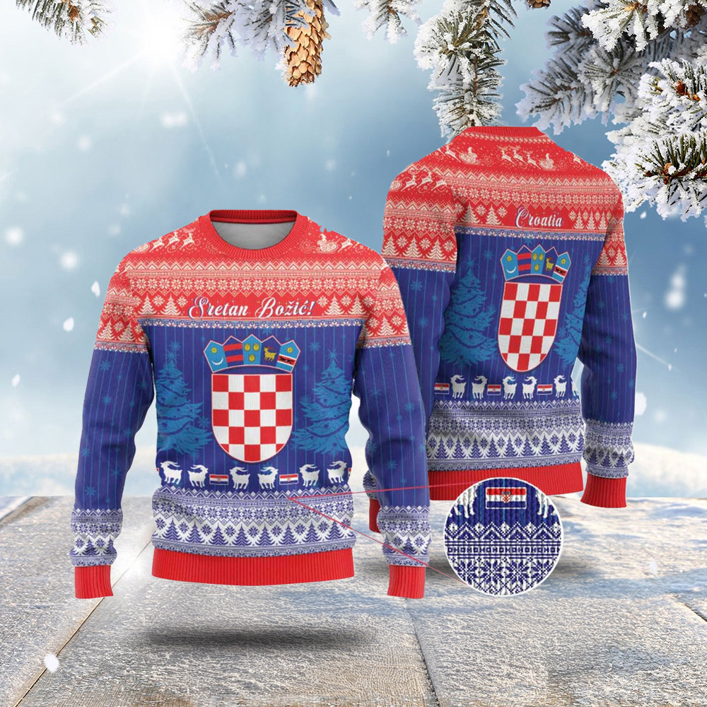 Croatia Christmas Ugly Christmas Sweater Coat Of Arms Sretan Bozic Best Christmas Gift Ideas