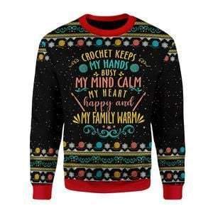 Crochet Keep My Hand Ugly Christmas Sweater My Family Warm Festival Clothes Gifts For Xmas