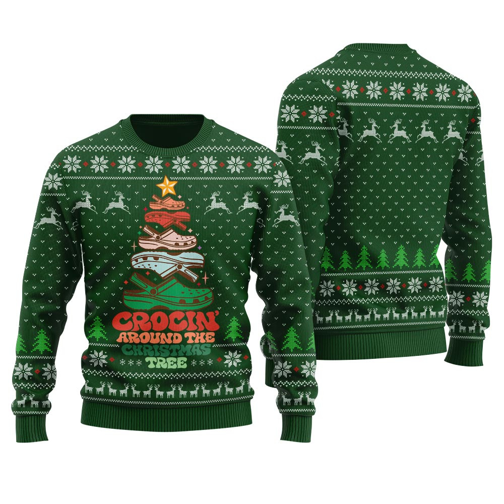 Crocs Around The Christmas Tree Christmas Sweater Funny Xmas Sweater for Ugly Sweater Parties