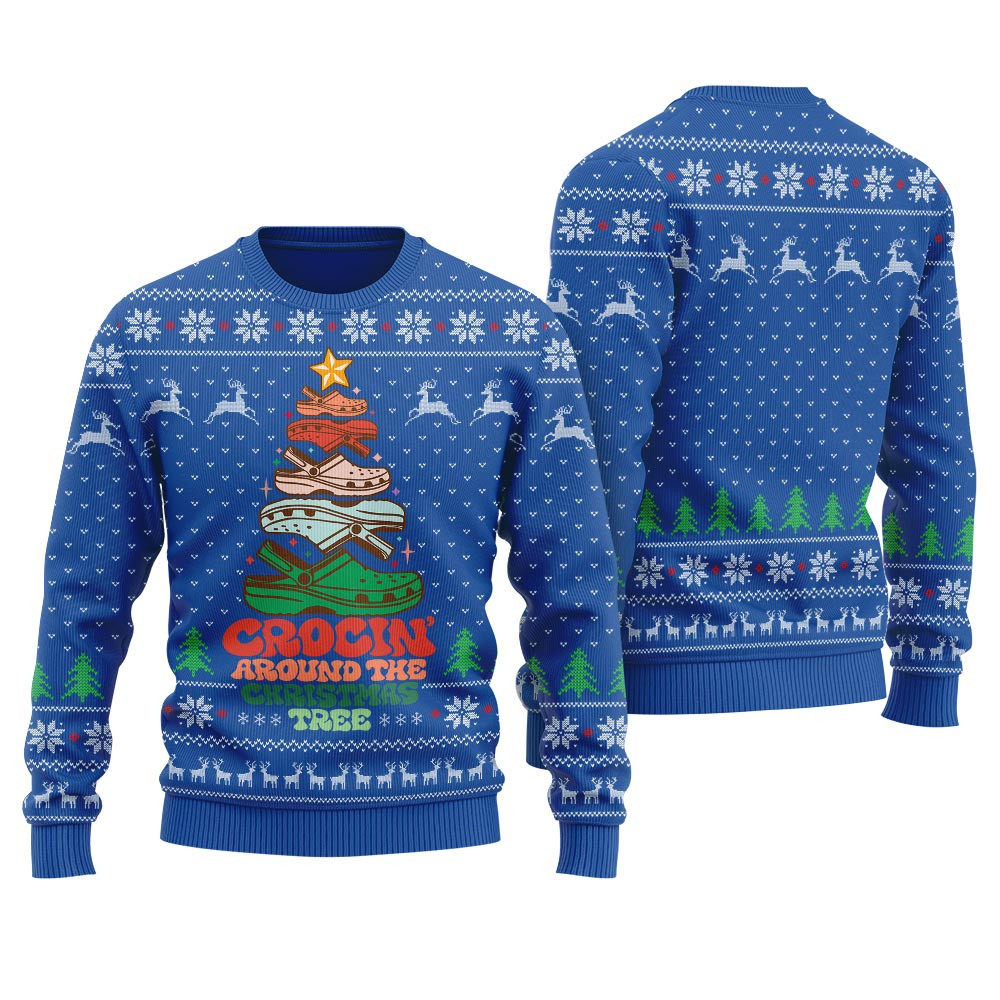 Crocs Around The Christmas Tree Ugly Sweater For Women Funny Xmas Sweater for Ugly Sweater Parties