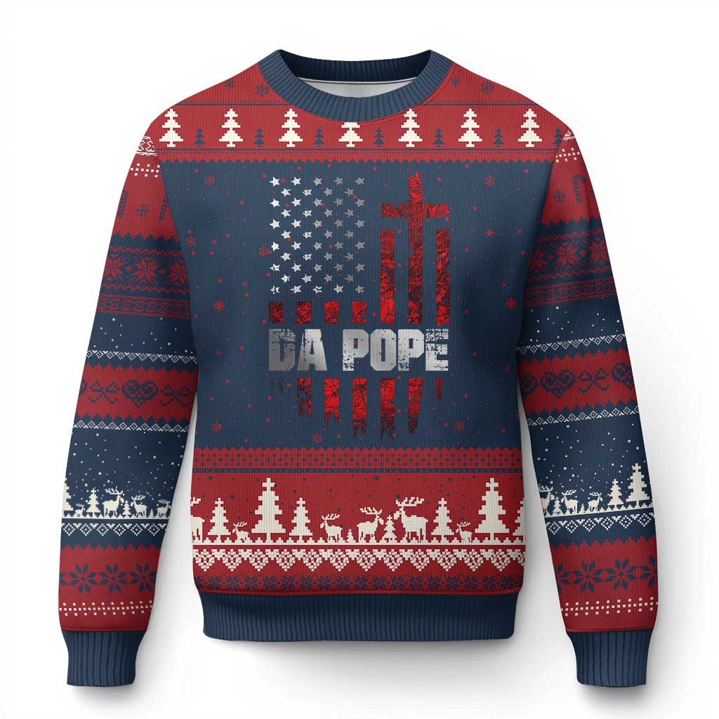 Cross America Flag Da Pope Ugly Christmas Sweater Religious Gift For Boyfriend