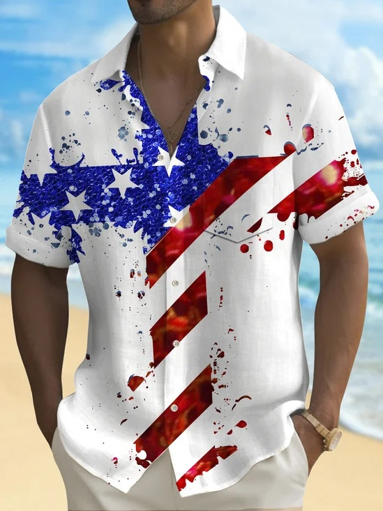 Cross American Flag Hawaiian Button Shirt In God We Trust Clothes Gift Ideas