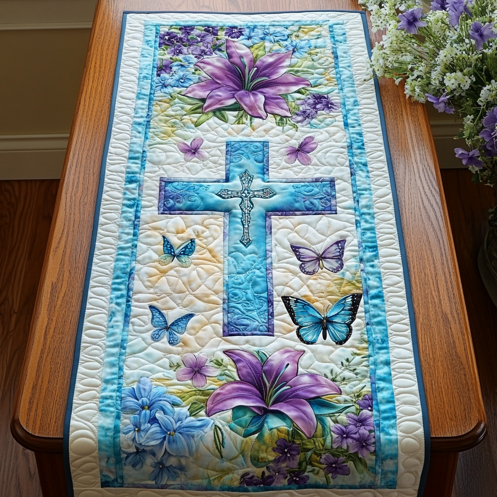 Cross Design Quilted Table Runner Christian Table Runner Gifts For Mom