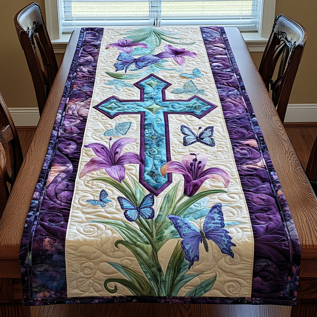 Cross Emblem Quilted Table Runner Christian Table Runner Best Family Gifts