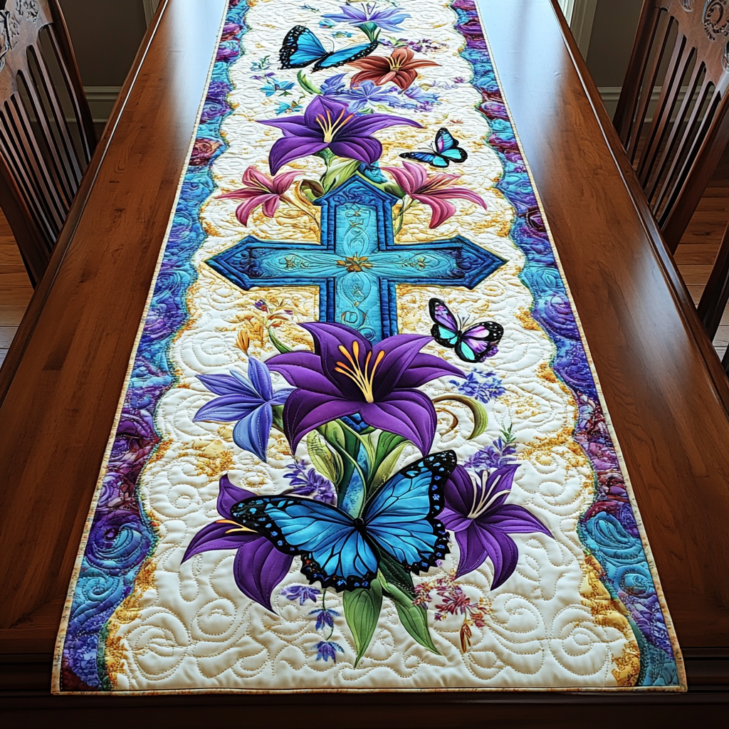 Cross Essence Quilted Table Runner Christian Table Decor Gift Ideas For Mom