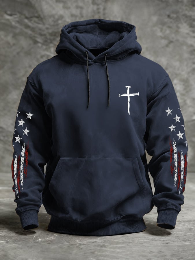 Cross Faith Hoodie American Flag Independence Day Apparel Patriotic Gifts For Him