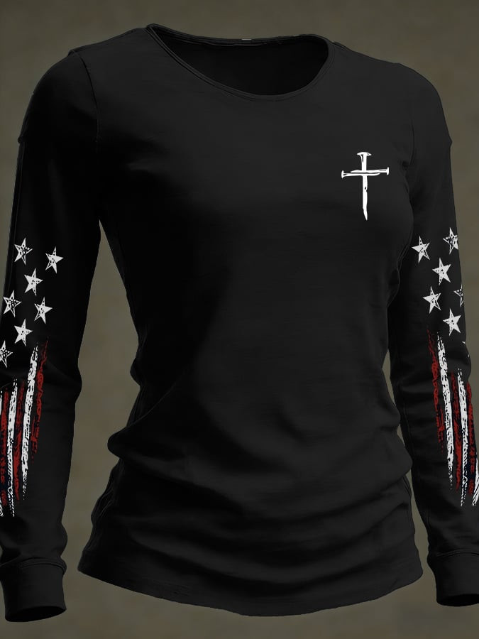 Cross Faith Inspired Long Sleeve T-Shirt Womens Patriotic Shirts Gifts For Wife