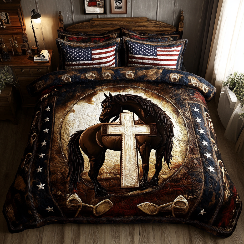 Cross Journey Quilted Bedding Set Presents For Horse Owners