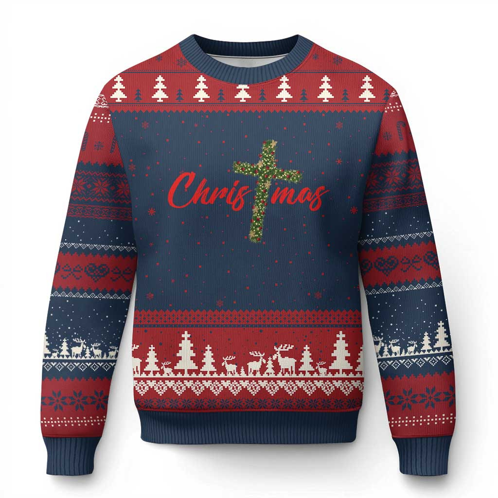 Cross Lights Ugly Christmas Sweater Beautiful Faith Gift For Christian Men