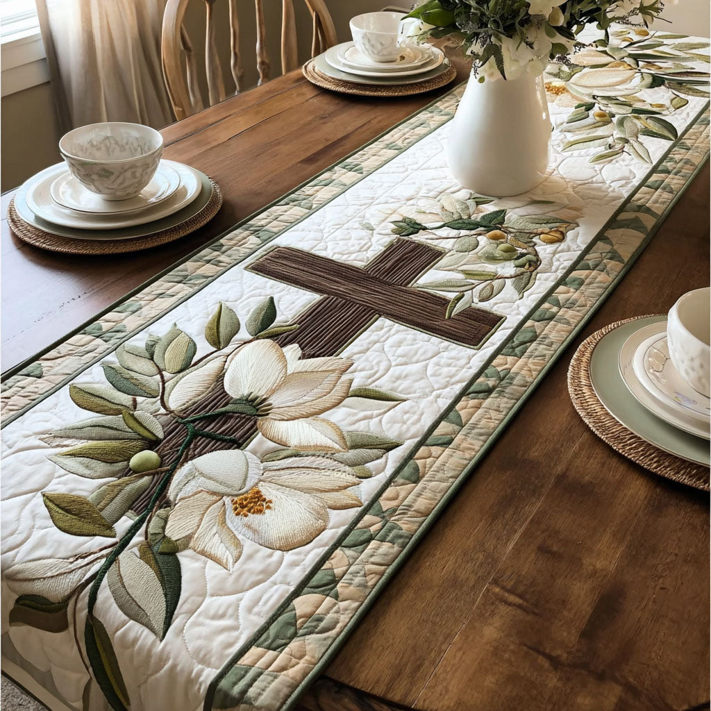 Cross of Christ Quilted Table Runner Xmas Dinner Table Decorations Presents For Christians