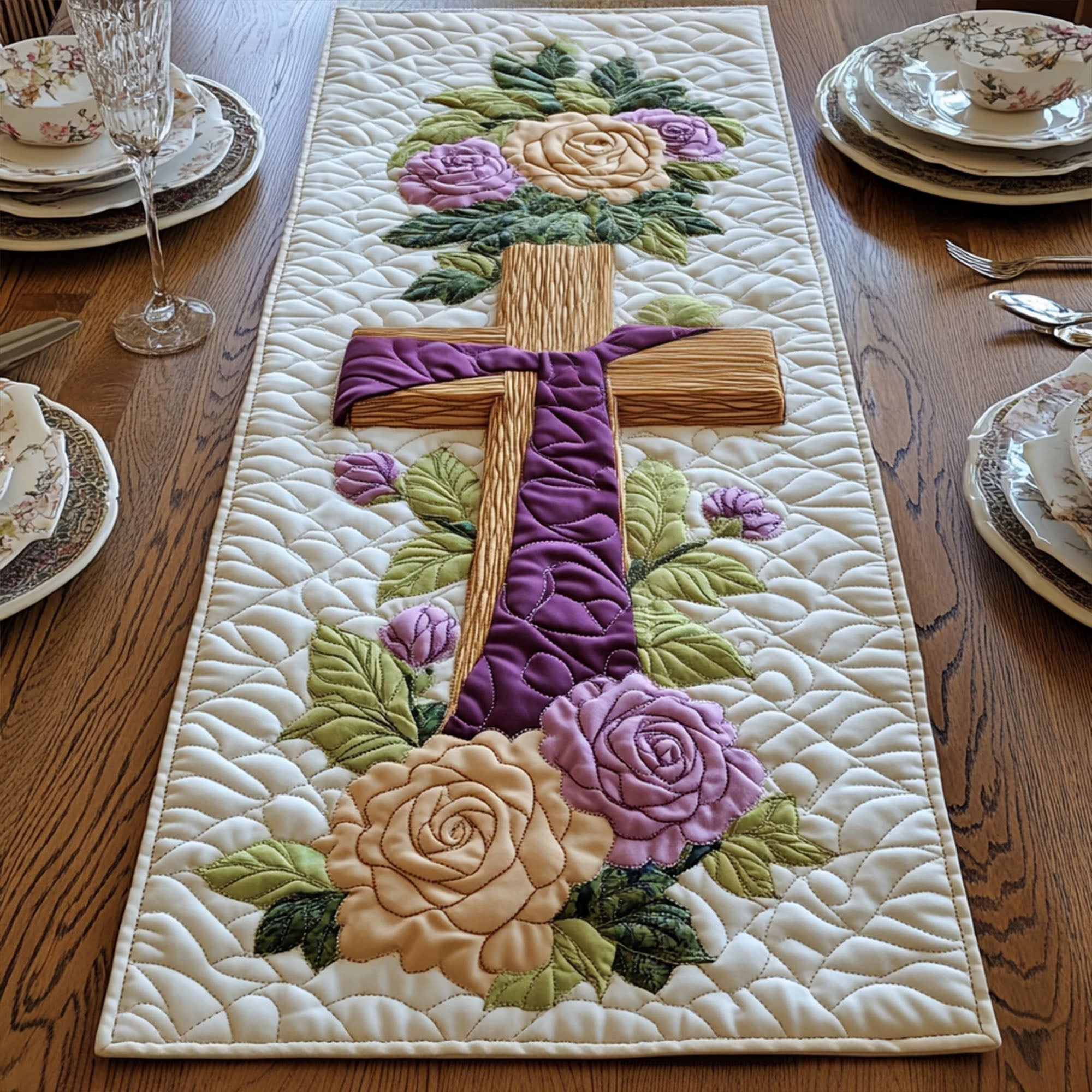 Cross of Divine Purpose Quilted Table Runner Dining Table Xmas Decor Christmas Presents For Christians