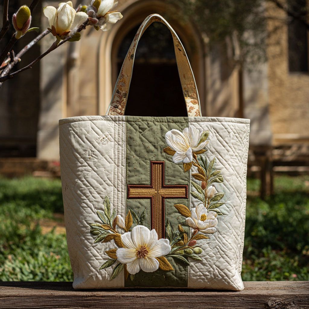 Cross of Faithfulness Quilted Tote Bag Christian Christmas Gifts For Friends