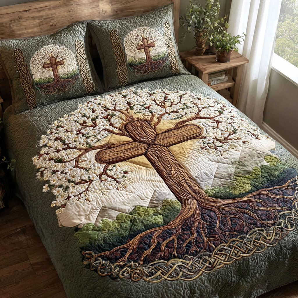Cross of Glory and Truth Quilted Bedding Set Best Bed Sheet Set Gifts For Bible Study Ladies