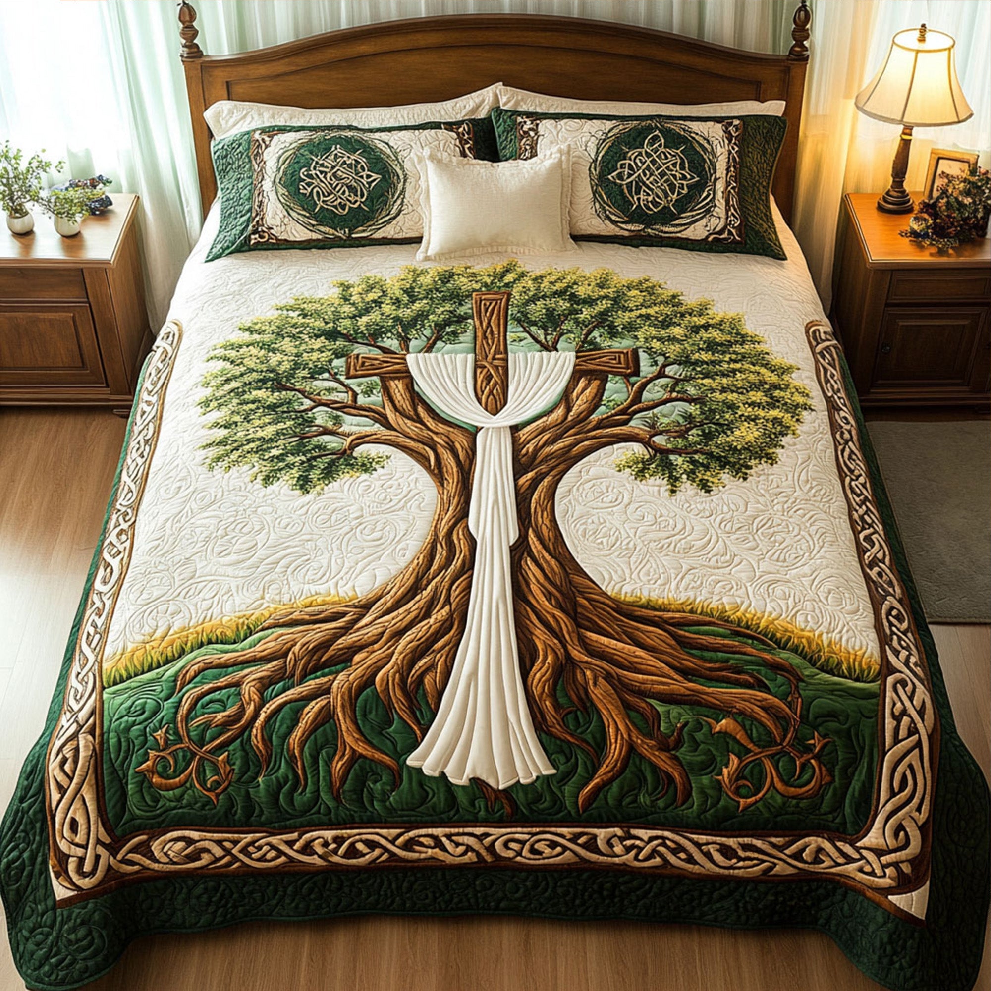 Cross of Glory Quilted Bedding Set Bed Room Decoration Christian Birthday Presents