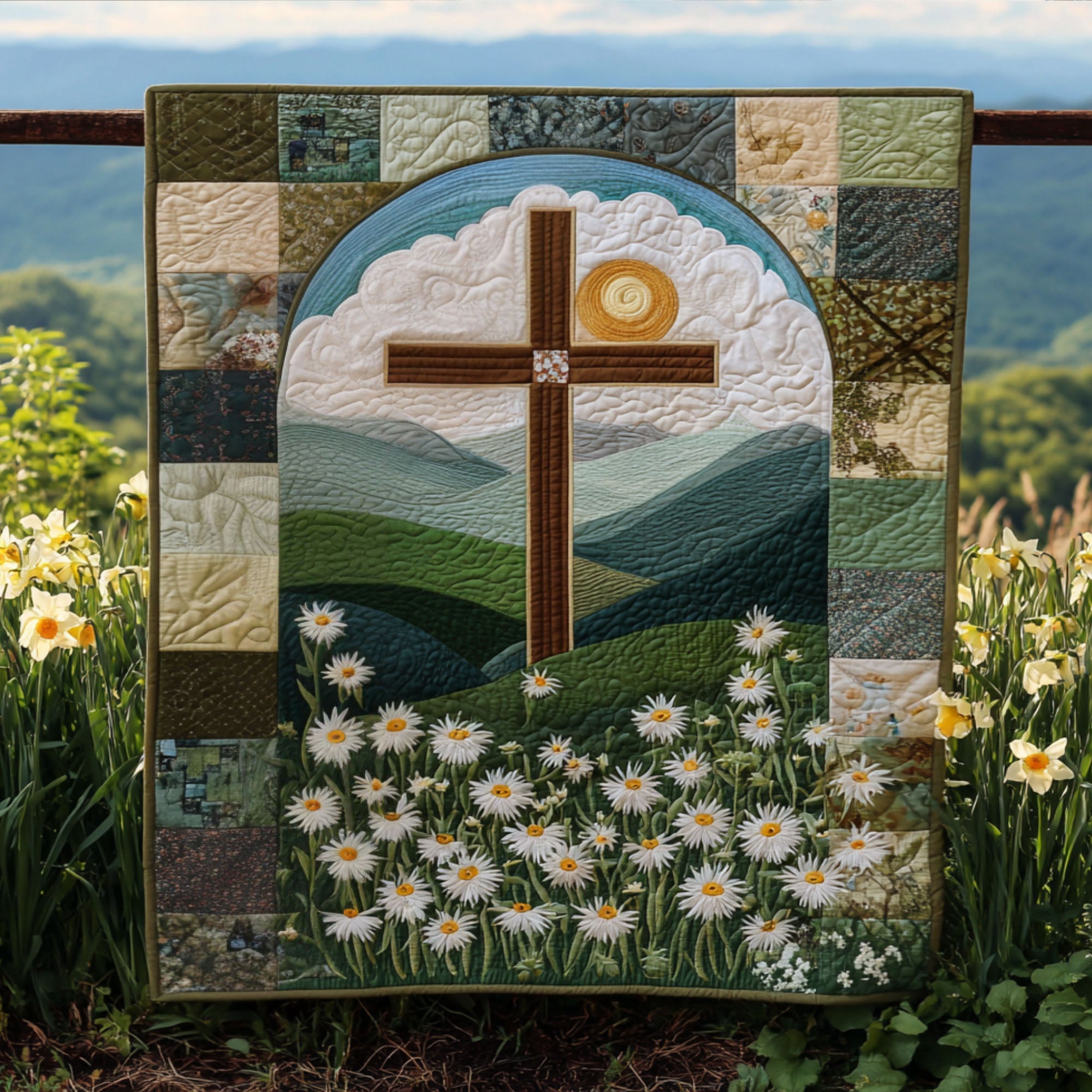 Cross of Grace and Mercy Quilted Blanket Bedroom Decor Christmas Gifts For People Who Own Chickens