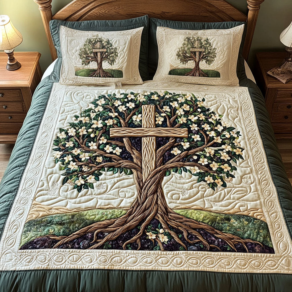 Cross of Grace and Truth Quilted Bedding Set Duvet Cover Bed Sheet Set Christmas Gifts For Church Members