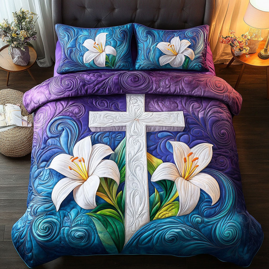 Cross of Grace Quilted Bedding Set Bed Decor Christian Gifts For Men