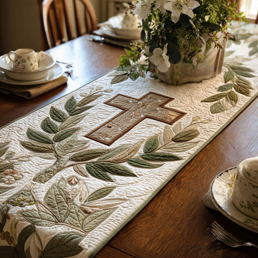 Cross of Graceful Strength Quilted Table Runner Christmas Themed Table Runner Presents For Christian Friends