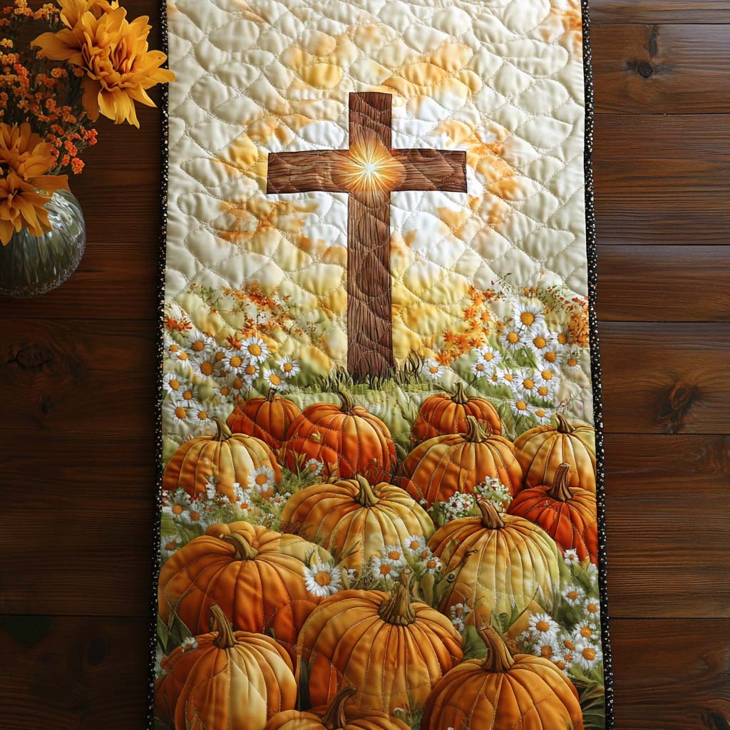Cross of Harvest Quilted Table Runner Elegant Fall Table Runner Religious Gift Ideas