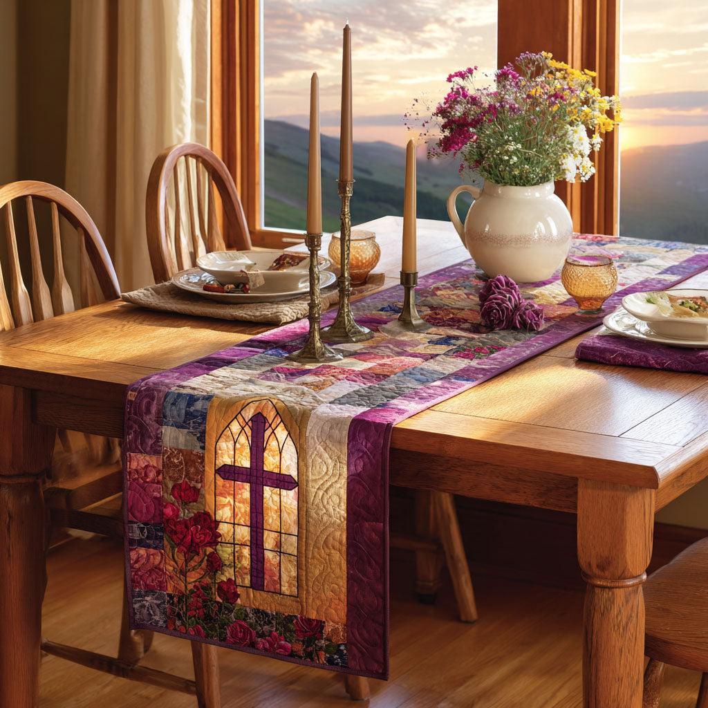 Cross of Heavenly Peace Quilted Table Runner Runner Christmas Decoration Gifts For Religious Woman