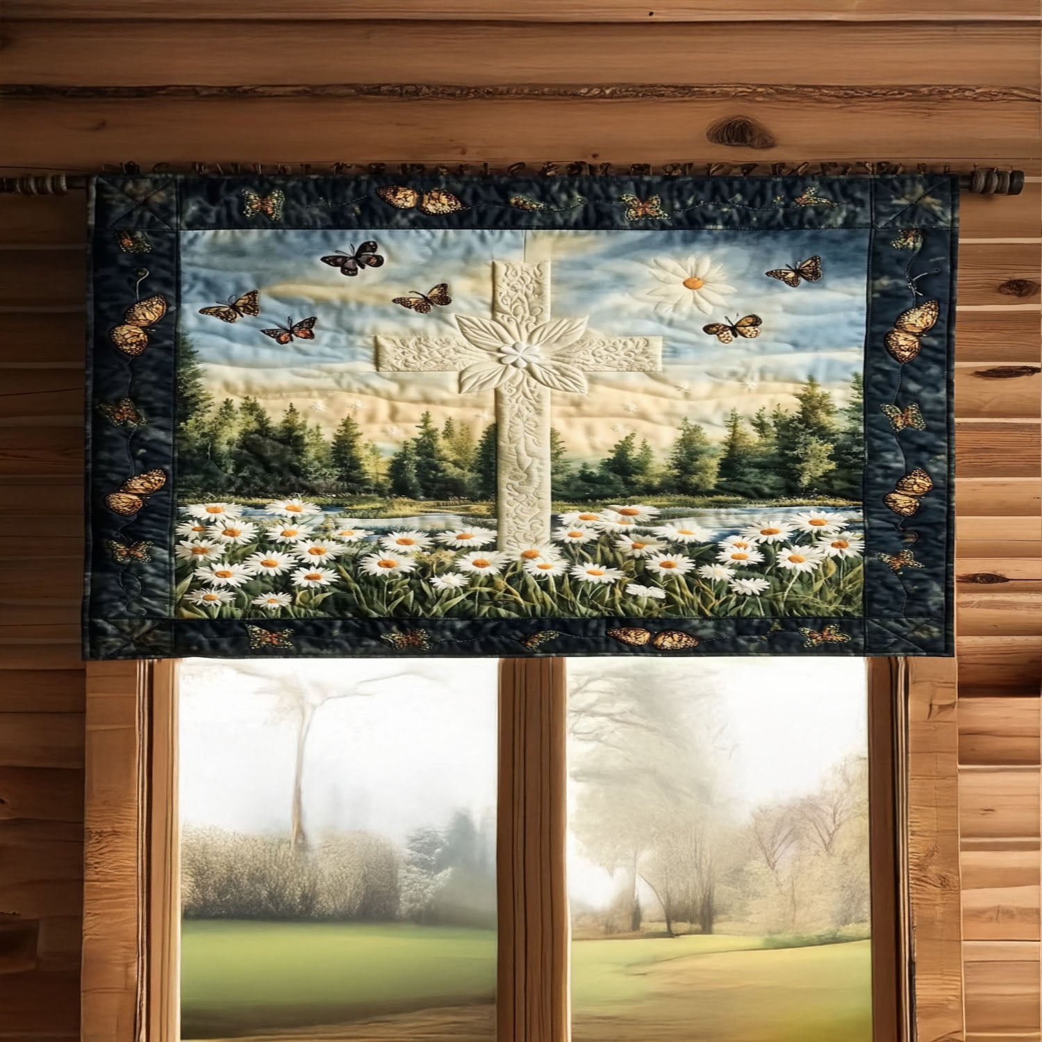 Cross of Hope Quilted Valance Christian Handmade Quilted Valance Christian Gifts For Dad