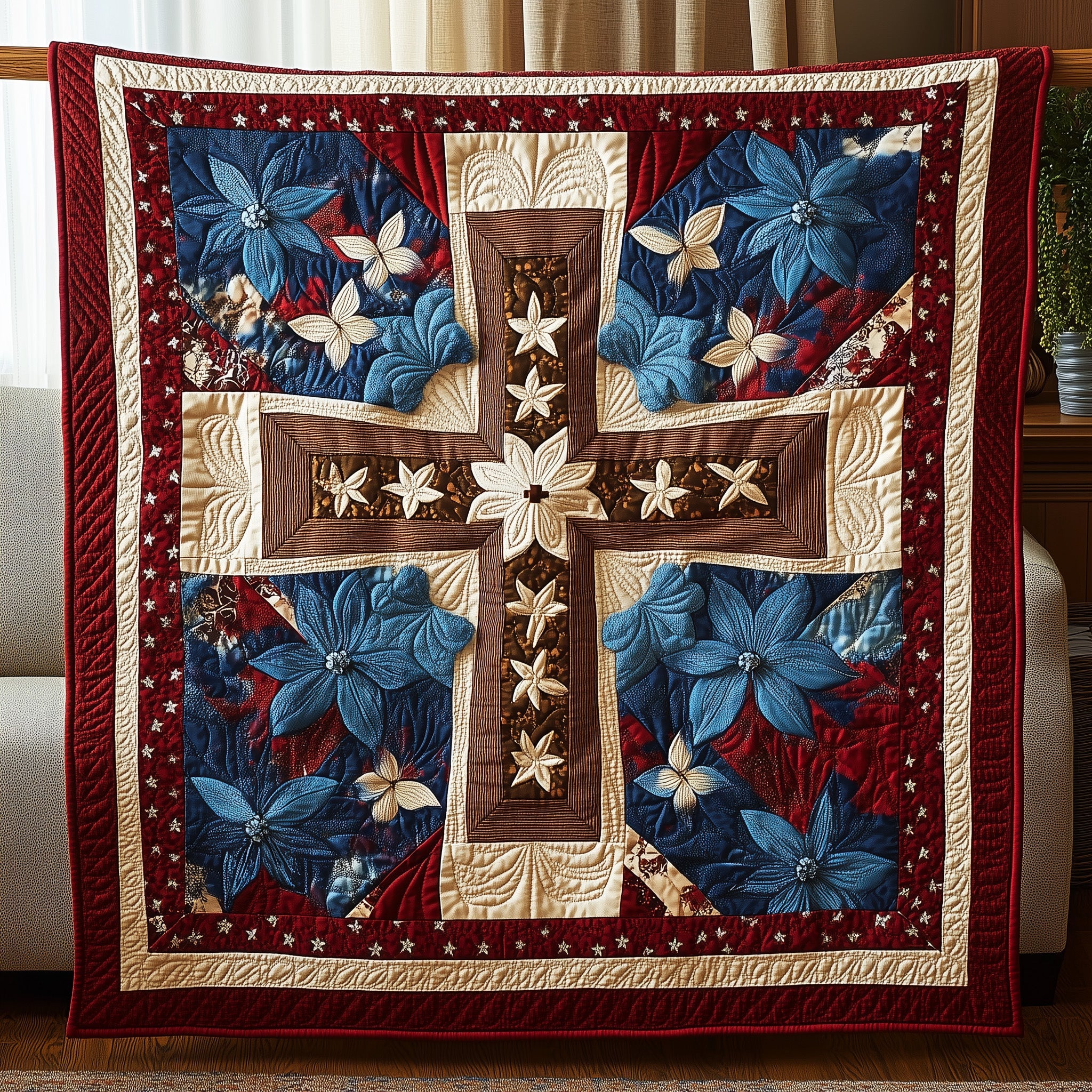 Cross of Liberty Quilted Blanket Sofa Throw BlanketBest Christian Christmas Gifts