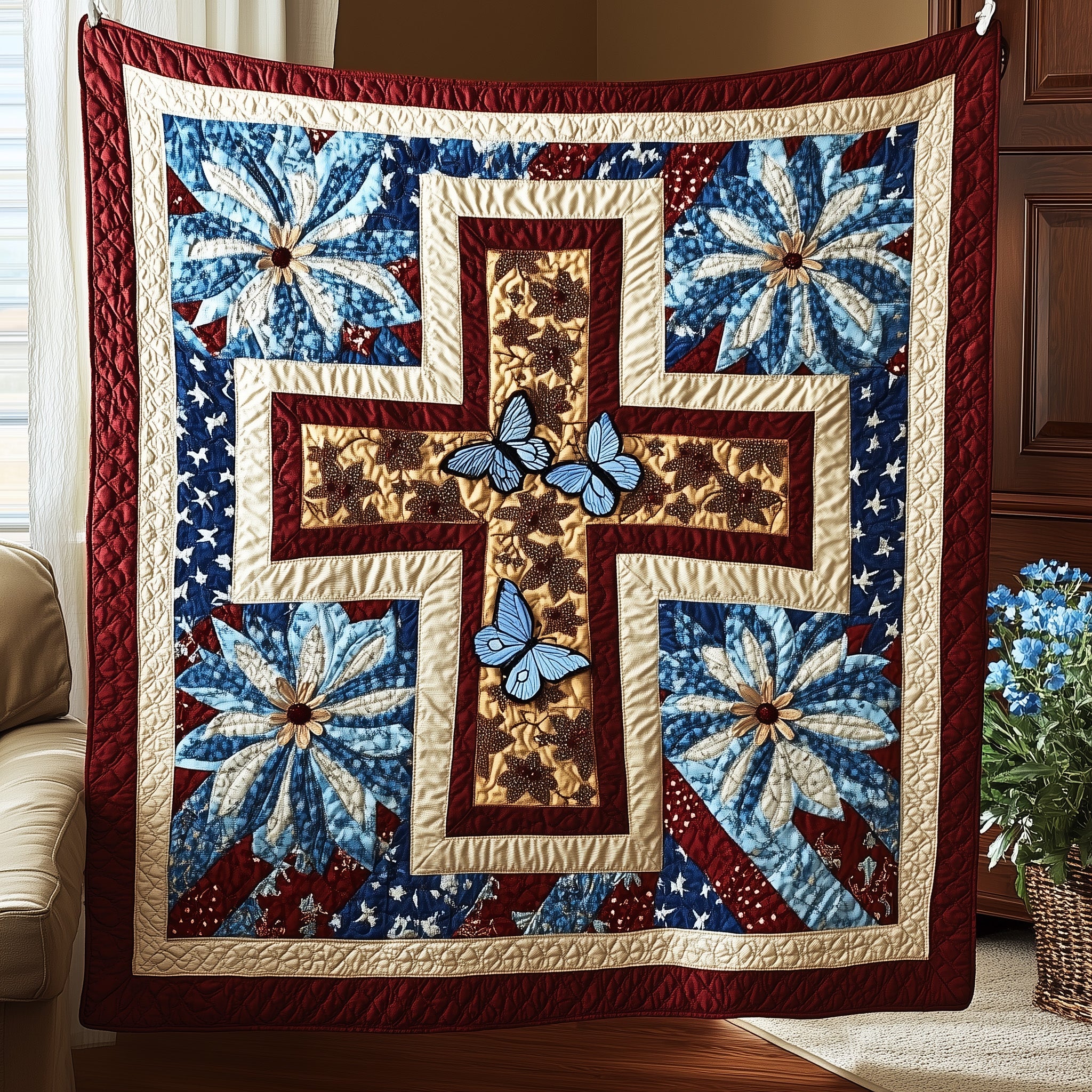 Cross of Liberty Quilted Blanket Sofa Throw BlanketChrist Centered Christmas Gifts