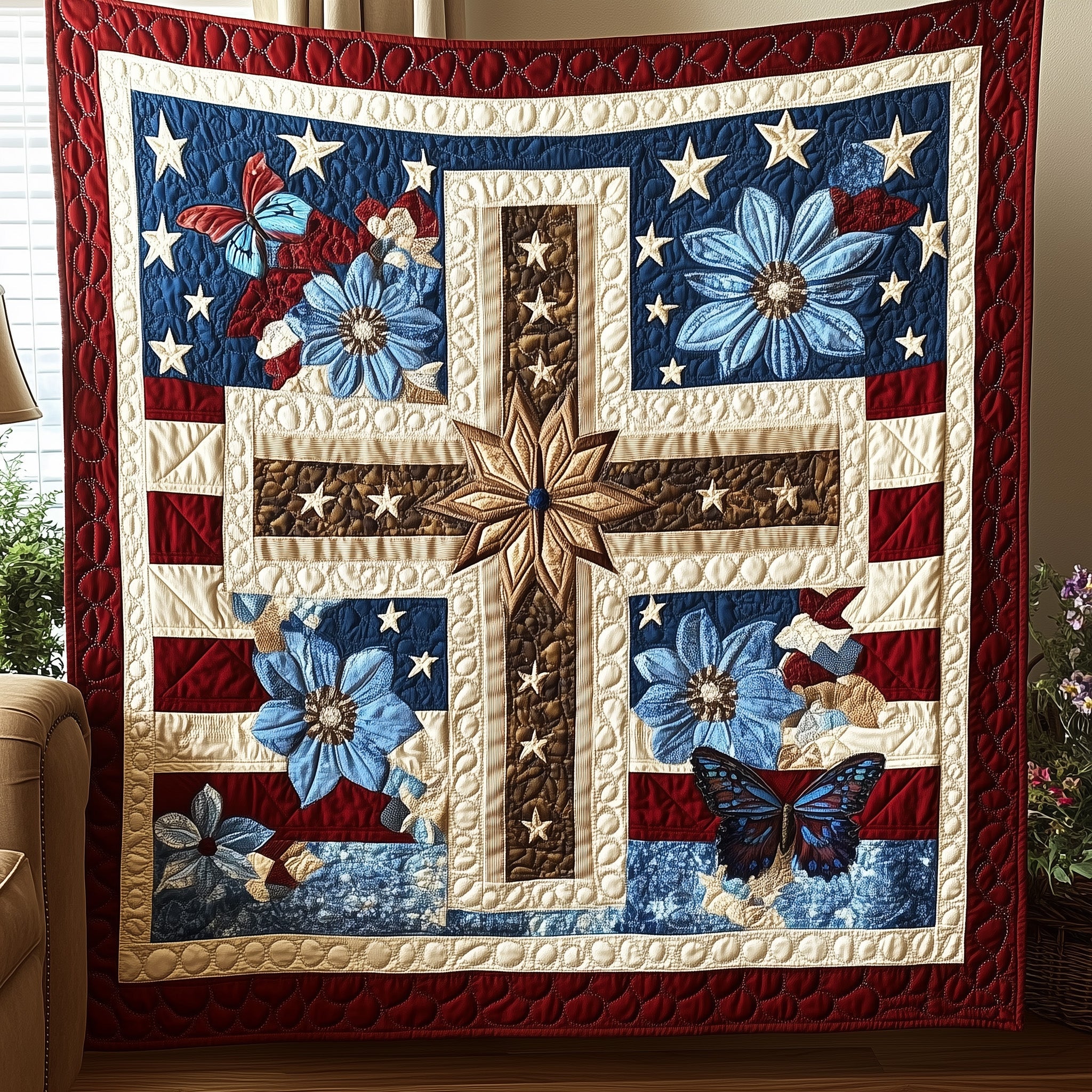Cross of Liberty Quilted Blanket Sofa Throw BlanketChristian Christmas Gifts 2025