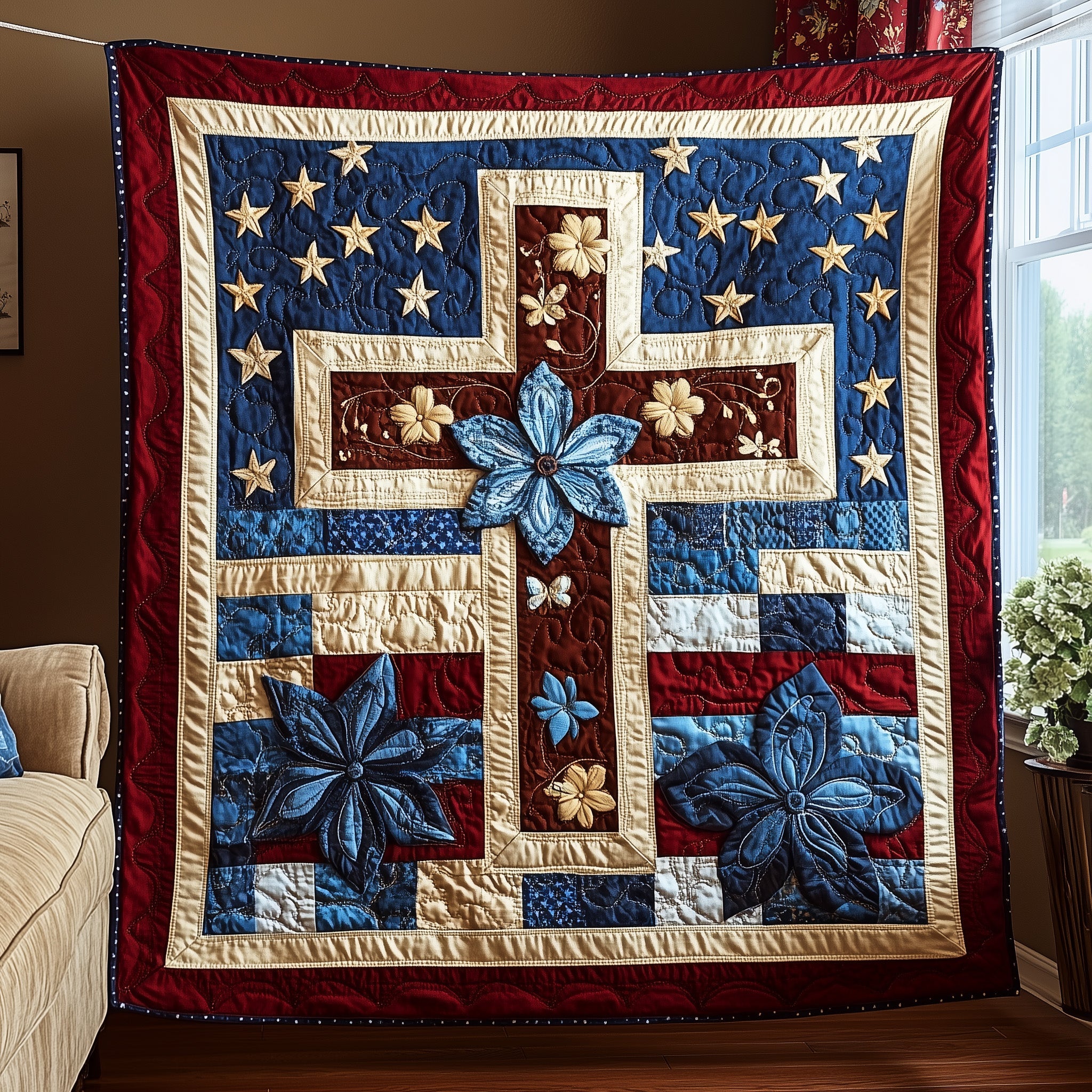 Cross of Liberty Quilted Blanket Sofa Throw BlanketChristian Christmas Gifts For Mom