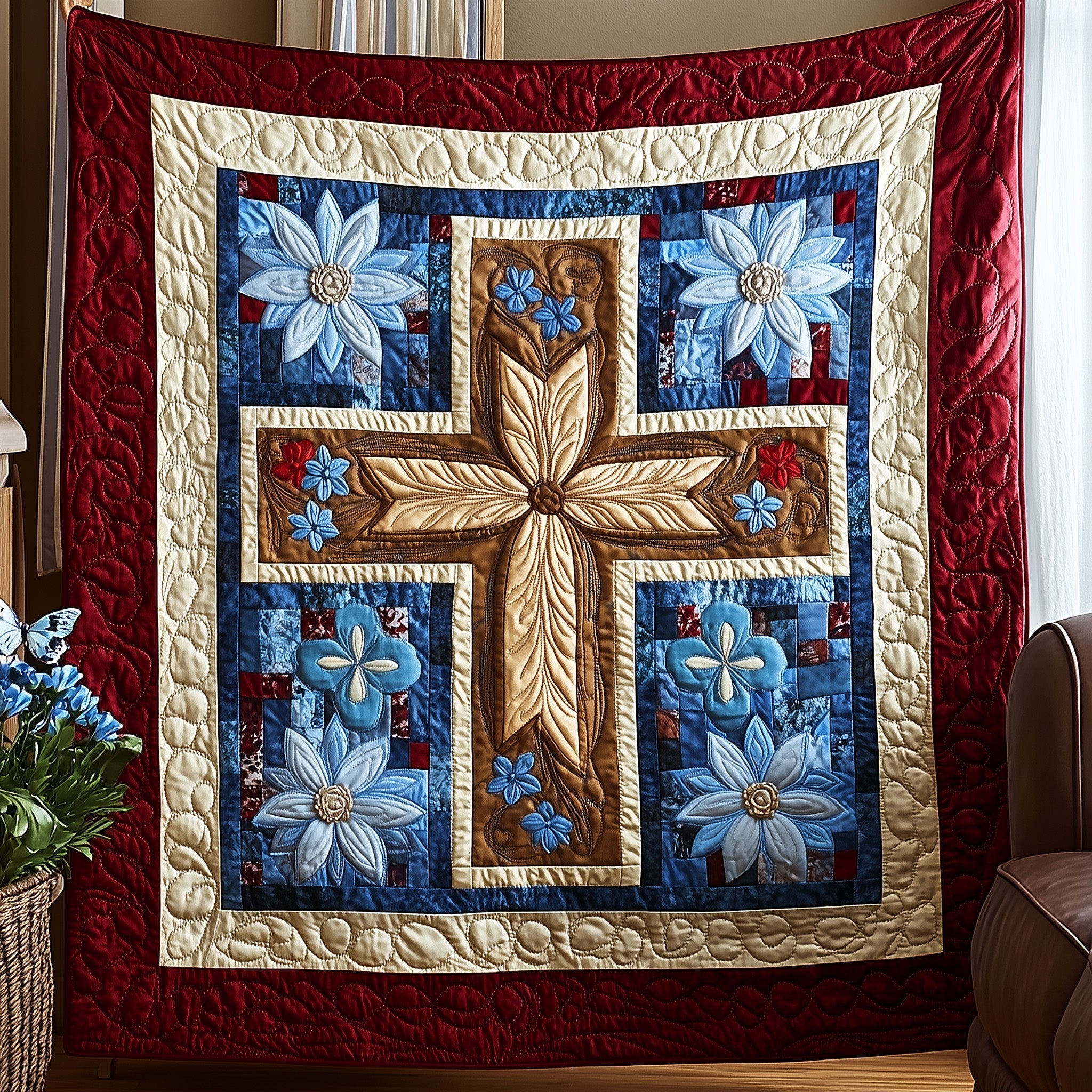 Cross of Liberty Quilted Blanket Sofa Throw BlanketChristian Holiday Gifts 2025