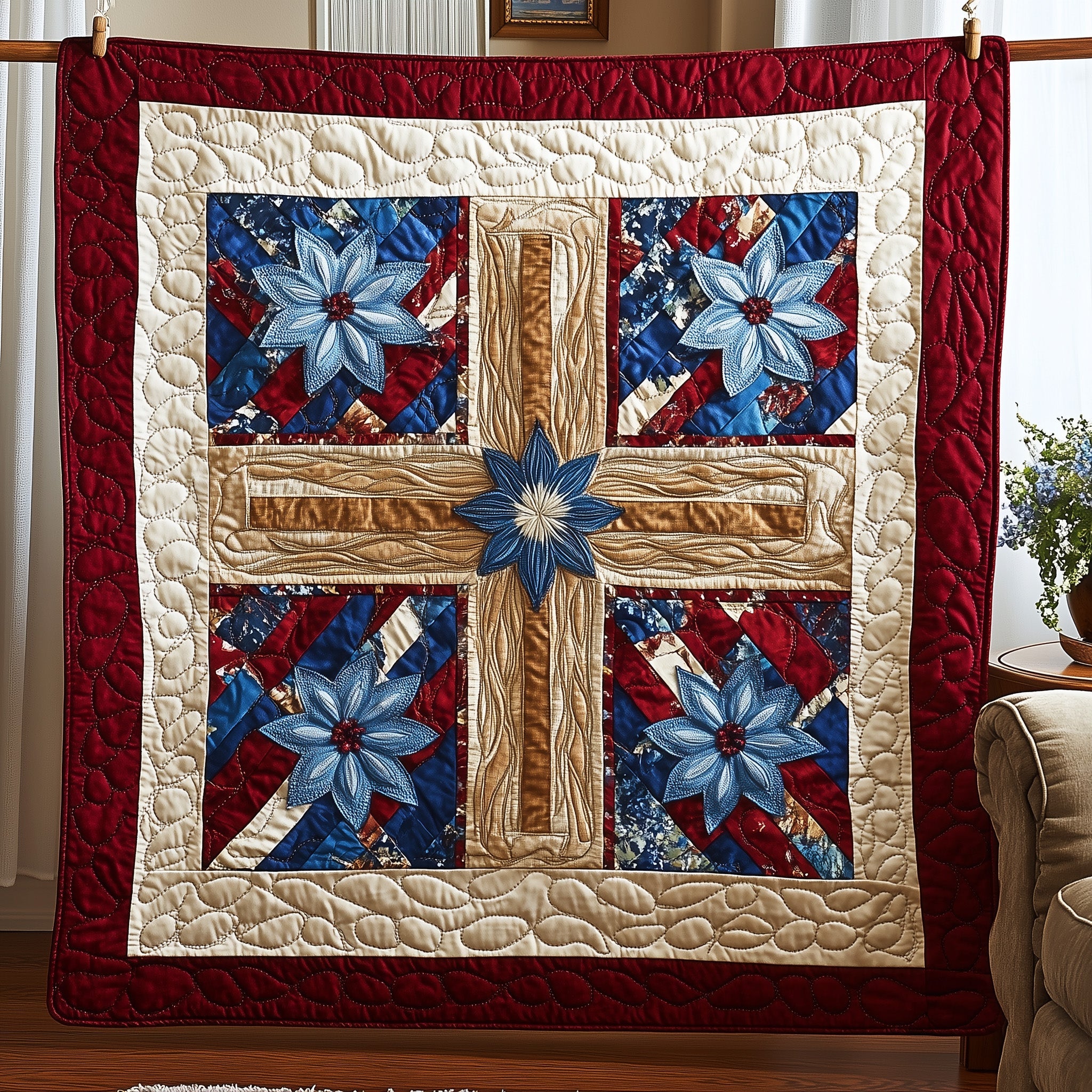 Cross of Liberty Quilted Blanket Sofa Throw BlanketFaith Based Christmas Gifts