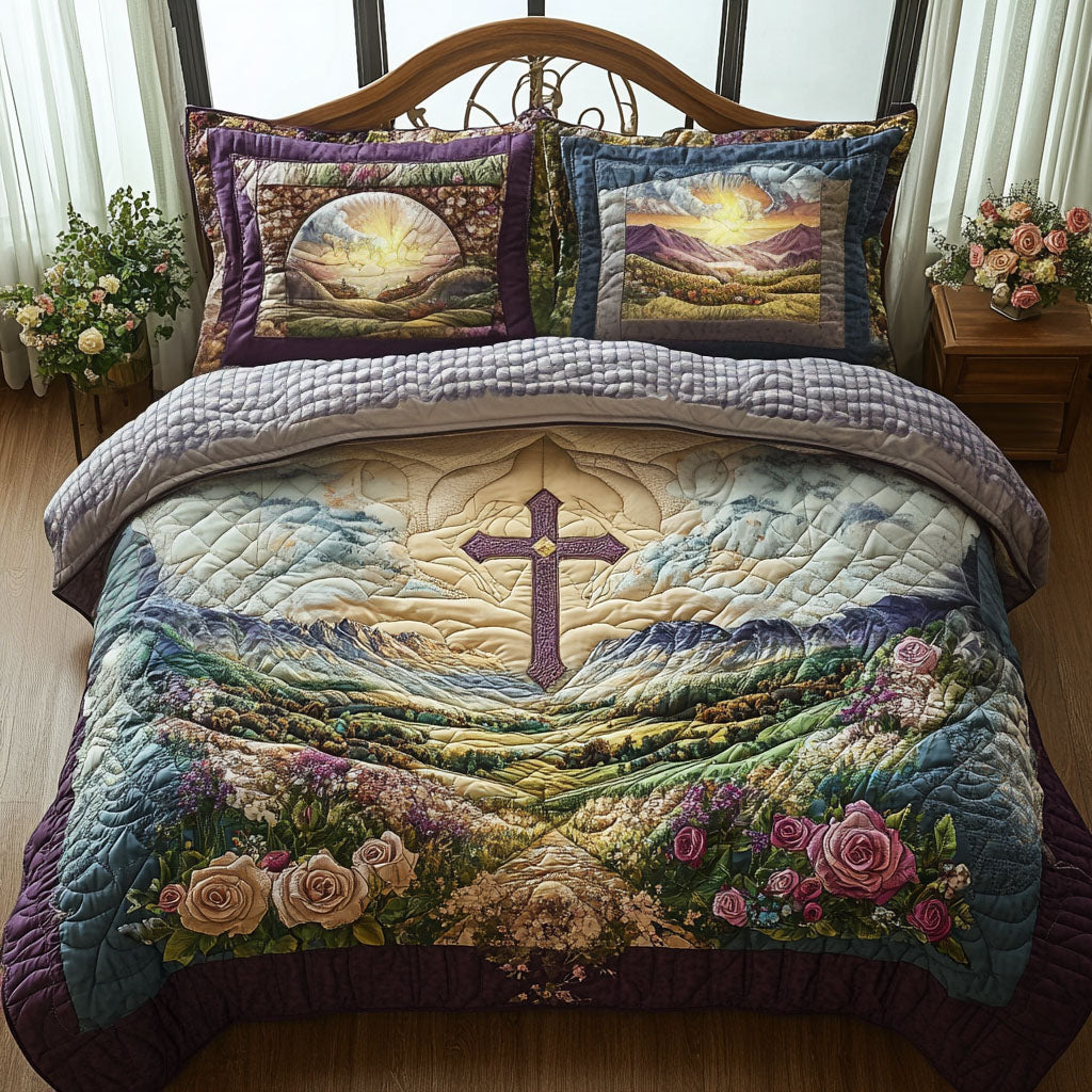 Cross of Light and Love Quilted Bedding Set Bed Room Decoration Christian Presents For Her